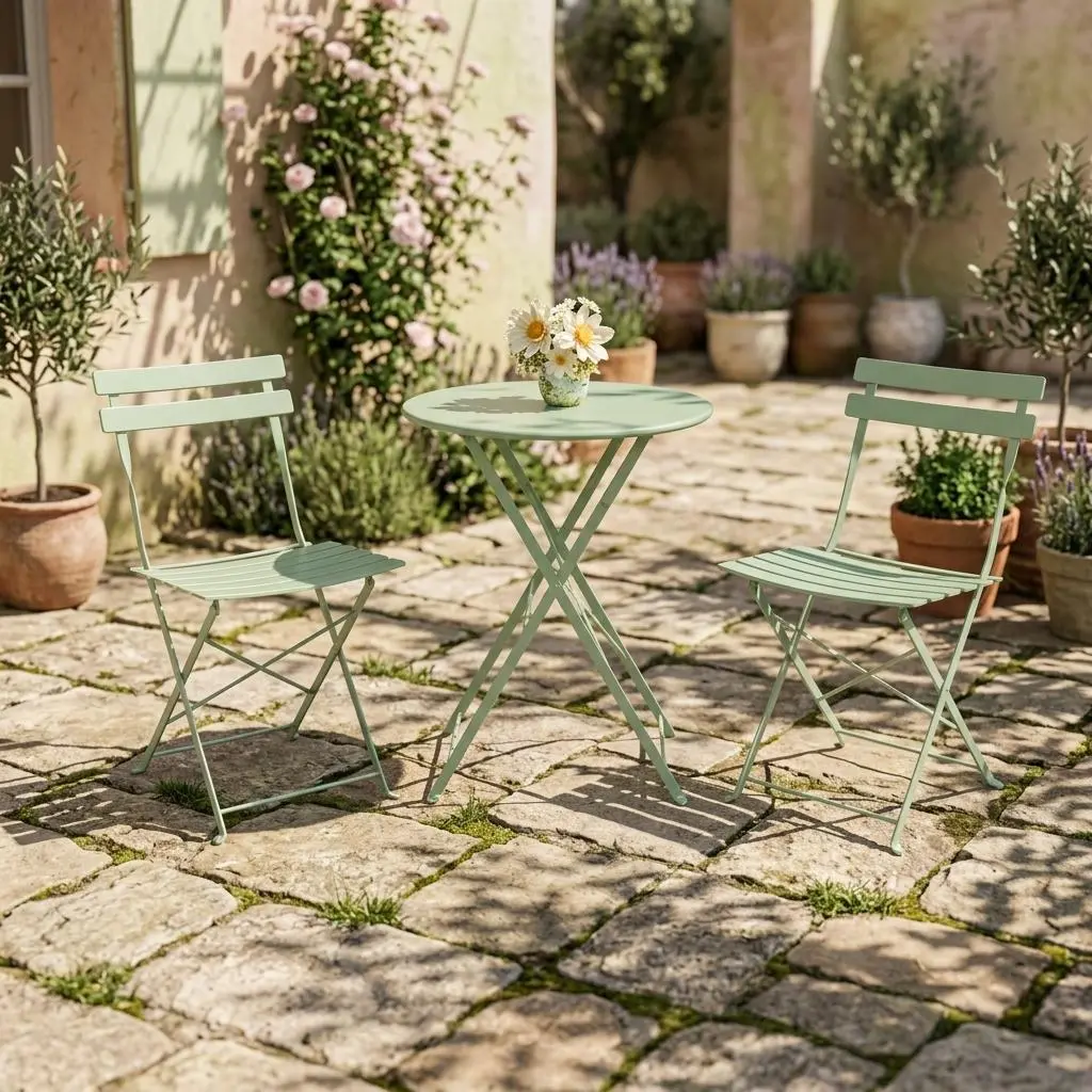 3 Piece Folding Patio Bistro Set, Collapsible Outdoor Table and 2 Chairs, Space Saving Furniture for Balcony Garden Porch