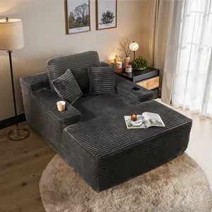 67'' Corduroy Chaise Lounge Sofa Bed Indoor, Oversized Upholstered Couch Sofa Bed with Cup Holders, Sleeper Couch Reading Chairs Fluffy Plush Faux Fur Cloud Sofas Couches Living Room,No assembly required