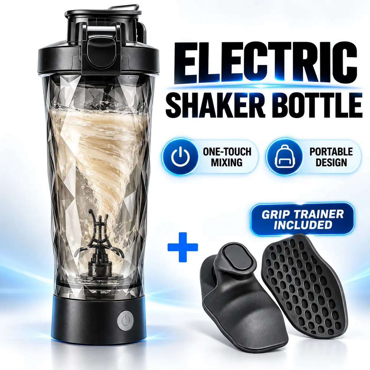 Automatic Protein Shaker Bottle with Grip Strengthener - Electric Self-Mixing Cup for Protein Powder, Pre-Workout Drinks, Portable Gym Essential
