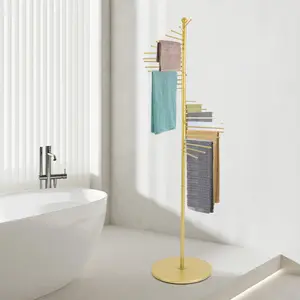 CNCEST Gold Floor Standing Scarf Display Stand, 5.58ft Height & 16.54in Base, Sturdy Iron with Baking Paint, Spiral Design, Space-Saving, Easy to Assemble & Clean, Suitable for Scarves, Hats, Jewelry, Home, Clothing Stores & Malls