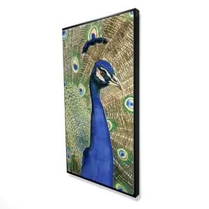 360 Stand Framed Wall Photo Print - 24x48 in. Artistic Exotic Peacock Bird Nature Artwork, Vibrant Blues Classic Home Decor, Ideal Gift for Home Supplies, Decoration