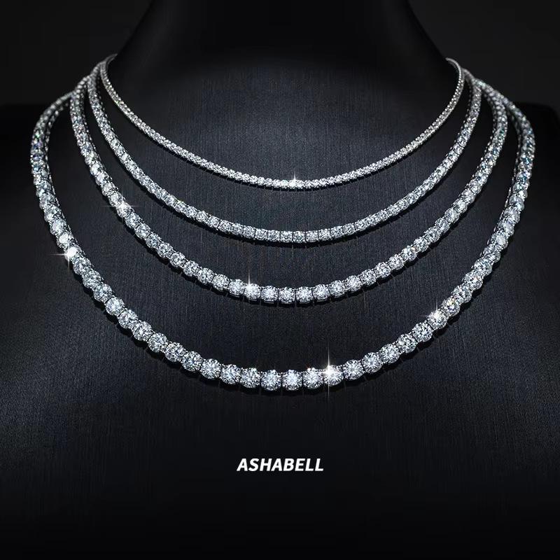 TY GRA Certified Moissanite Tennis Necklace 2/3/4/5/6.5mm Solid   Sterling Silver Diamond Tennis Necklaces for Women Man