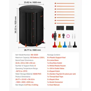 VEVOR Collapsible Rain Barrel, 66 Gallon Portable Rain Water Collection Barrel, 500D PVC Rainwater Collection System, Garden Water Catcher Tank Storage Container with Spigot Overflow Kit, Black