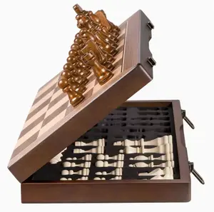 39cm X 39cm/15.4 Inches X 15.4 Inches Chessboard Large Solid Wood Premium Folding Set, Chessboard Solid Wood, Black Walnut Chessboard, Built In Storage Box, Ideal Gift For Adult Halloween/Christmas Competitions
