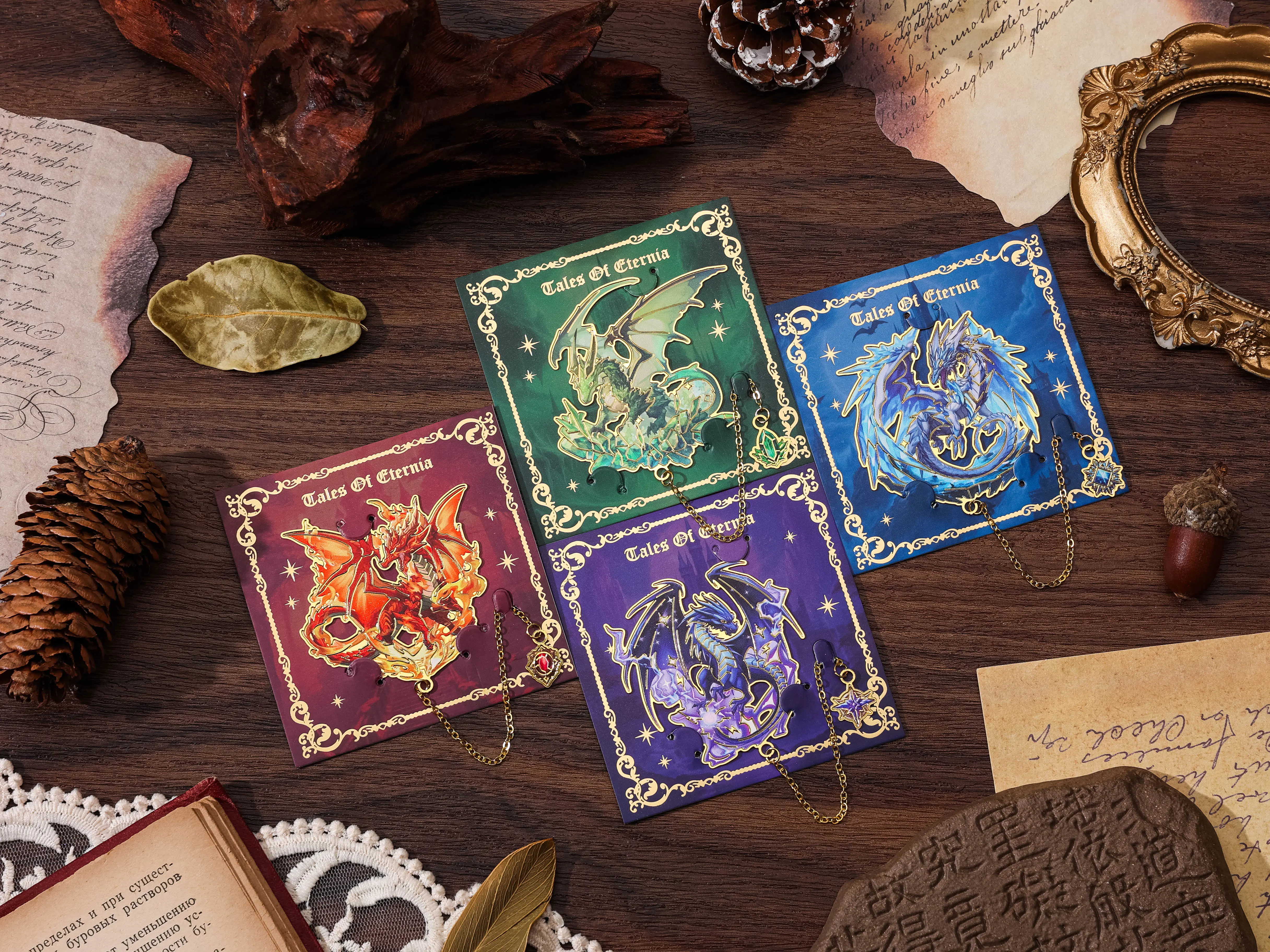4 Pcs Custom Shaped Dragon Metal Bookmarks - Collectibles with 4 Styles (Fire Red,Ice Blue,Thunder Purple,Forest Green) - Inspirational Gift for Book Lovers,Children to Enhance Reading Experience (Office Stationery)
