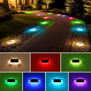 FabStyl Durable Aluminum Solar Driveway Deck Dock Light, 9 RGB Lighting Colors Modes, Ourdoor Waterproof Decorative Light Lamp for Ground, Pathway, Boat Dock, Step, Walkway, Path, Garden, Lane, Yard, Patio