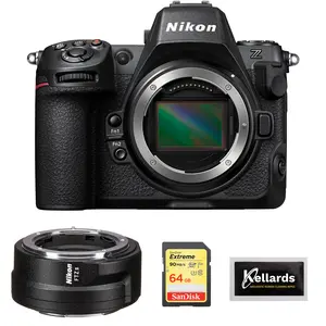 Nikon Z8 Mirrorless Camera (1695) Bundle with Nikon FTZ II Mount Adapter, 64GB Extreme Memory Card, and 5-Pack Wipes