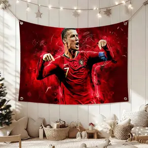 Football Star Cristiano Ronaldo Flags Cheerleading Hand Pulled Flag Multi Size Atmosphere Banner, Portable Outdoor Event Flag & Wall Decor for Sports, Parties, Home and Room Decoration, Wall Tapestry