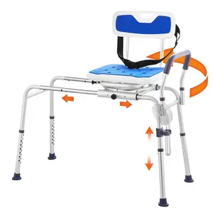 【fathersdaygift】VEVOR Sliding Tub Transfer Bench with 360 Degree Swivel Seat, Height Adjustable Bathtub Transfer Bench with Armrest & Safety Belt, Non-Slip Rotating Shower Chair for Elderly Disabled, 400LBS Capacity