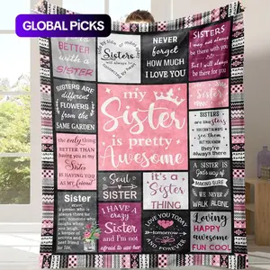 Letter Pattern Blanket with Storage Bag, Sister Blanket Gift, 1 Count Soft Comfortable Throw Blanket, Warm Napping Blanket for Home Office Travel Camping #GLOBAL PICKS