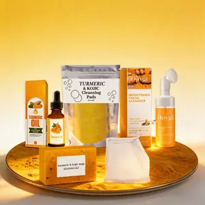 Turmeric Skin Care Kit, 5-Count Set Including Facial Cleansing Pads, Soap, Oil, Cleansing Mousse, Facial Cleanser and Lathering Net, Skin Care Kit for Women & Men, Turmeric Face Wash
