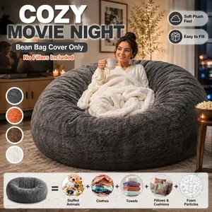 Giant Bean Bag Chair Cover, Bean Bag Cover Only, Filling Not Included, Soft Plush Oversized Bean Bag Sofa Bed Cover with Zipper Opening, Portable Lazy Sofa Cover for Adults & Kids, Cozy Gray Floor Lounger for Bedroom, Living Room, Dorm, Tatami