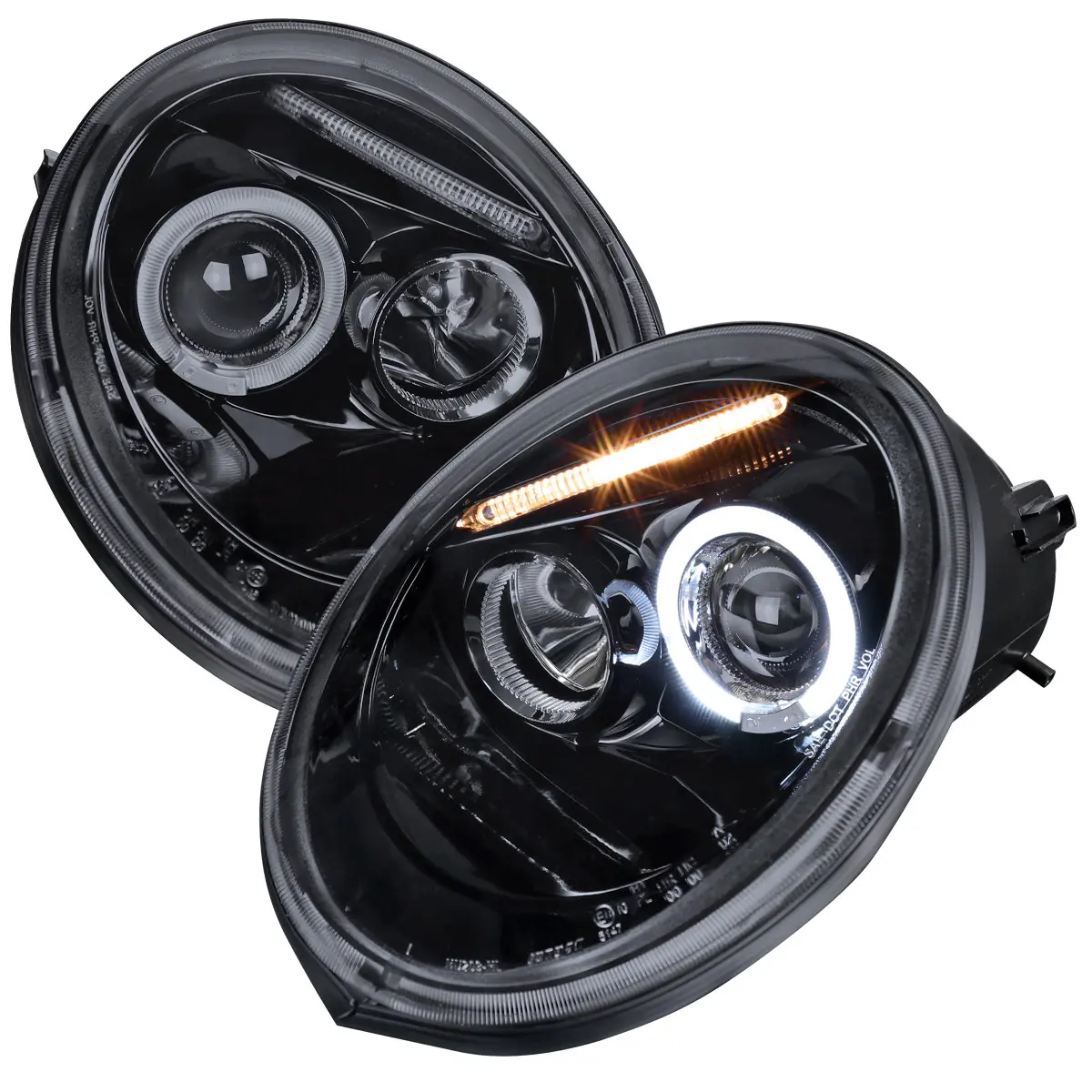 1998-2005 Beetle Halo Projector Headlight Assemblies (Glossy Black Housing/Smoke Lens)