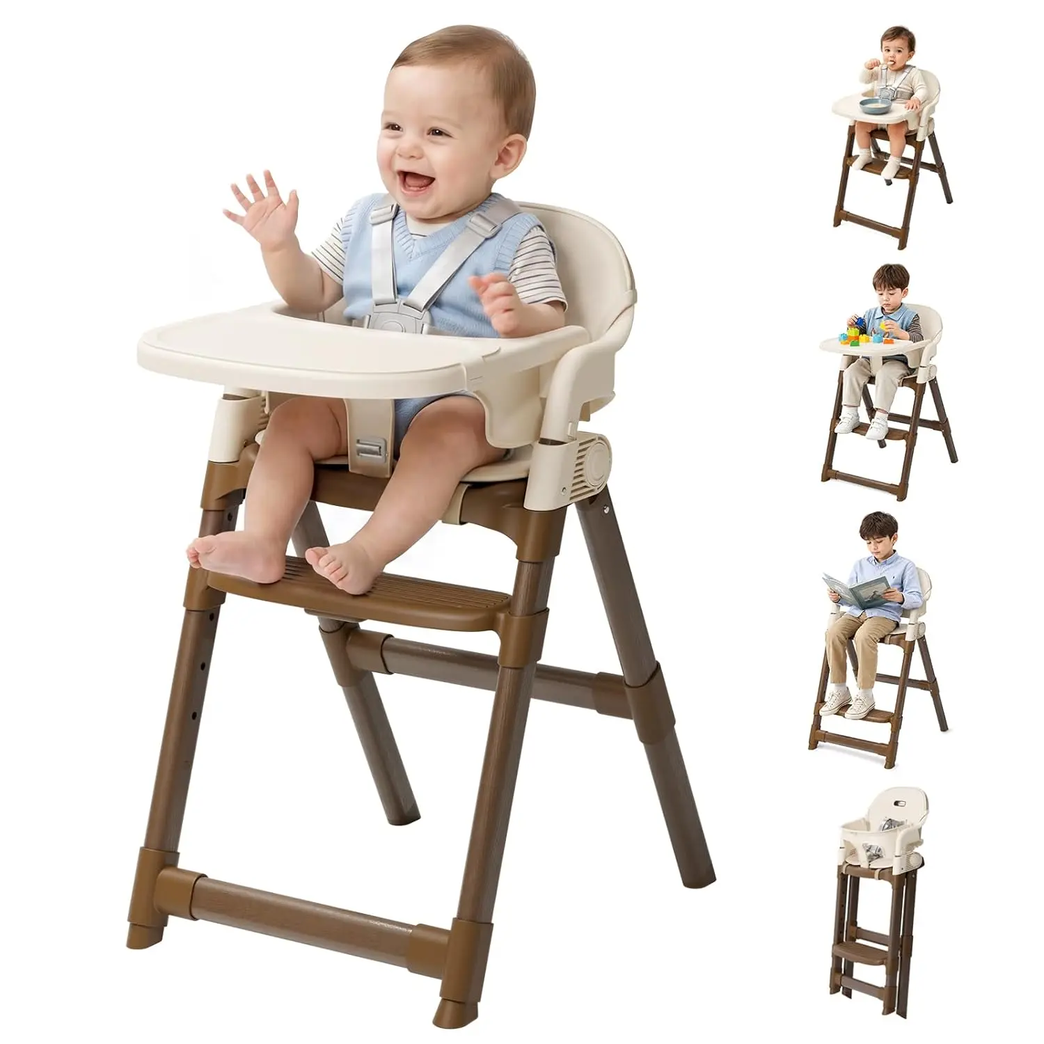 High Chair for Babies and Toddlers, Convertible Baby High Chair with Easy Clean Removable Tray, Multi-Use Foldable Highchair with Adjustable Legs
