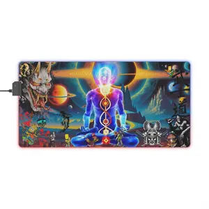 Psychodelic Sneed Style Cartoon Chakra Meditation Alien Art LED Gaming Mouse Pad | RGB Desk Mat
