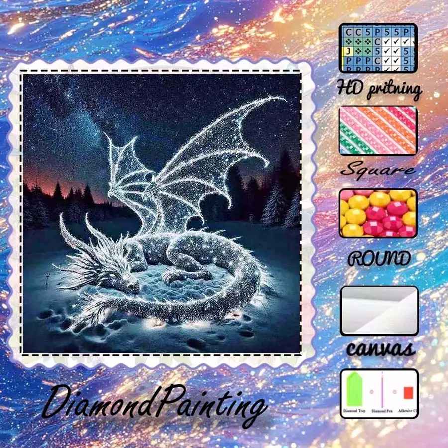 DIY 5D velvet fabric diamond painting kit, AB diamonds, fairy dust diamonds, crystal diamonds, dragon, brilliance, ice and snow, diamond embroidery, special craft diamond art kit, wall decoration, gift for family, loved ones, and friends, Handmade Gifts