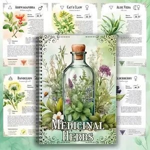 Medicinal Herbs Handbook, Natural Healing Guide, Planner Notebook with Colorful Plant Illustrations, Elegant Cover Art & Detailed Graphics