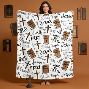 Christian Bible Jesus Throw Blanket,Premium Inspirational Religious Faith Lightweight Prayer Blanket,Cozy Bible Verse Warm Blankets for Home Decor,Prayer,Reading & Gifting,Multifunctional Themed Flannel Blanket Bedroom Living Room Decor 80''x60''