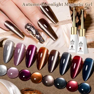 MTSSII 10ml Myriad Moonlight Magnetic Gel Nail Polish, 8-color Mocha Brown Grey Mirror Glassy Cat Eye Gel, Soak Off UV French Cat Eye Gel Nail Polish Manicure Salon At Home, DIY Manicure, Ideal Christmas Gift for Women