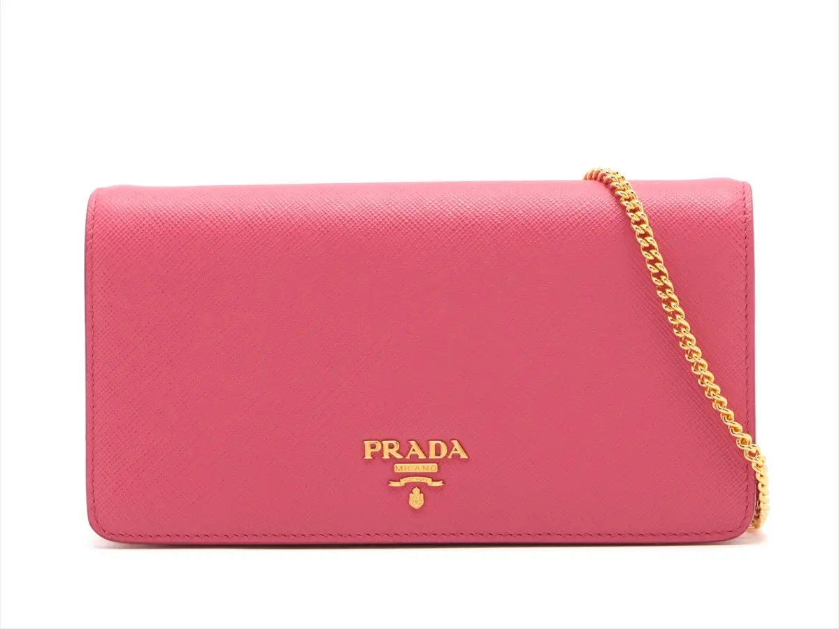 Pre-owned PRADA Leather Shoulder Bags Saffiano Chain Wallet Pink