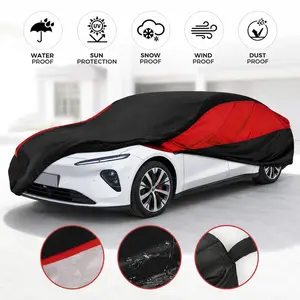 Father’s Day gifts Universal 170T Car Cover All Weather Protection for Sedan and SUV, Black and Red, full   Car Cover Waterproof Multi-Layer Sedan outdoor Cover