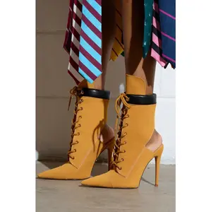 AZALEA WANG XIOMARA YELLOW LACE UP STILETTO BOOTIE