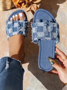 Women's Fashionable Denim Design Slides, Casual Comfortable Fashion Slippers for Beach, All-match Slide Slippers for Daily Wear, Walking Shoes