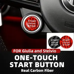 Real Carbon Fiber Car Engine Start Stop Button Interior Trim Cover Stickers For Alfa Romeo Giulia Stelvio Auto Accessories 159 Anti-Scratch Protection Enhances Texture for a More Premium Look Car Interior Decor Car Interior Decorative