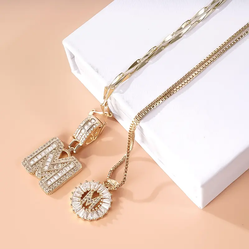 2 Pack Initial Necklaces Letter Pendant Necklaces 14K Gold Plated Alphabet with Adjustable 17''-19'' Chain for Women Mother’s Day Gift