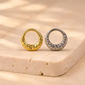 Titanium Hammered Moon Hoop Earrings • Titanium Clicker Hoop • Septum Rings • Conch Hoop • Cartilage Earring • Helix Piercing