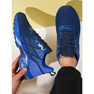 ​ Men's Navy Blue & Bright Blue Sneakers - Breathable Mesh Upper With Leather Accents For City Everyday Comfort, Year-Round Shoes For Men ​