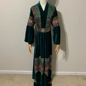 Velvet Green Embroidered Dress / Arab Traditional Abaya