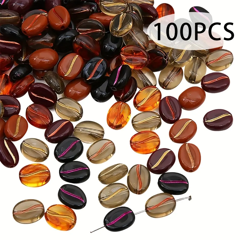 100pcs Round Vintage Coffee Bean Acrylic Resin Beads - Mixed Colors, Mixed Sizes - DIY Jewelry Making, Craft Supplies