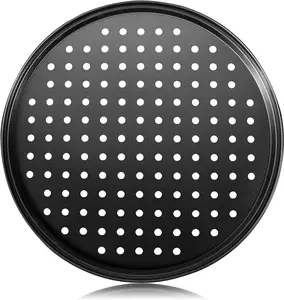 Pizza Steel Pan for Oven, Pizza Crisper Pan with Holes 12 Inch, Nonstick round Pizza Baking Sheet Oven Tray, Perforated Carbon Steel Pizza Bakeware for Home Restaurant Kitchen Baking mobzio