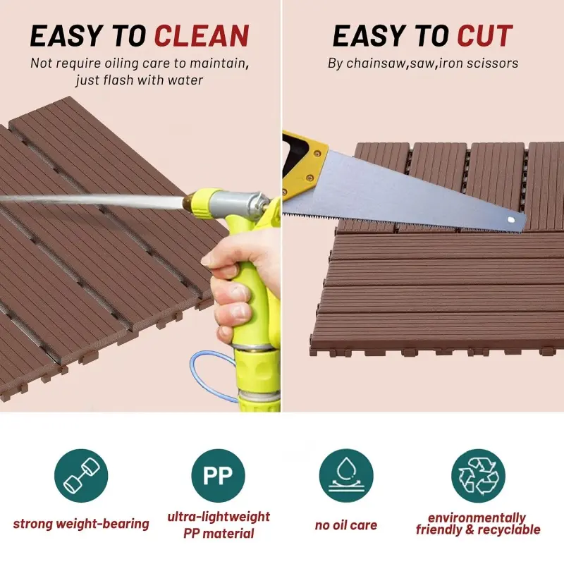 44PCS Interlocking Plastic Deck Tiles, Waterproof Non-Slip Outdoor Patio Flooring, interlocking deck tiles patio Easy Snap Together Floor Tiles for Balcony, Garden, Porch & Backyard