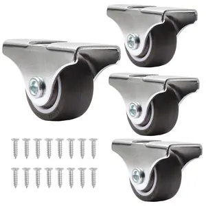 8 PCS 1 Inch Caster Wheels, Metal Top TPE Rubber Low Profile Casters, Small Rigid Fixed Casters for Furniture Rolling Cabinet Trundle Bed/Drawers