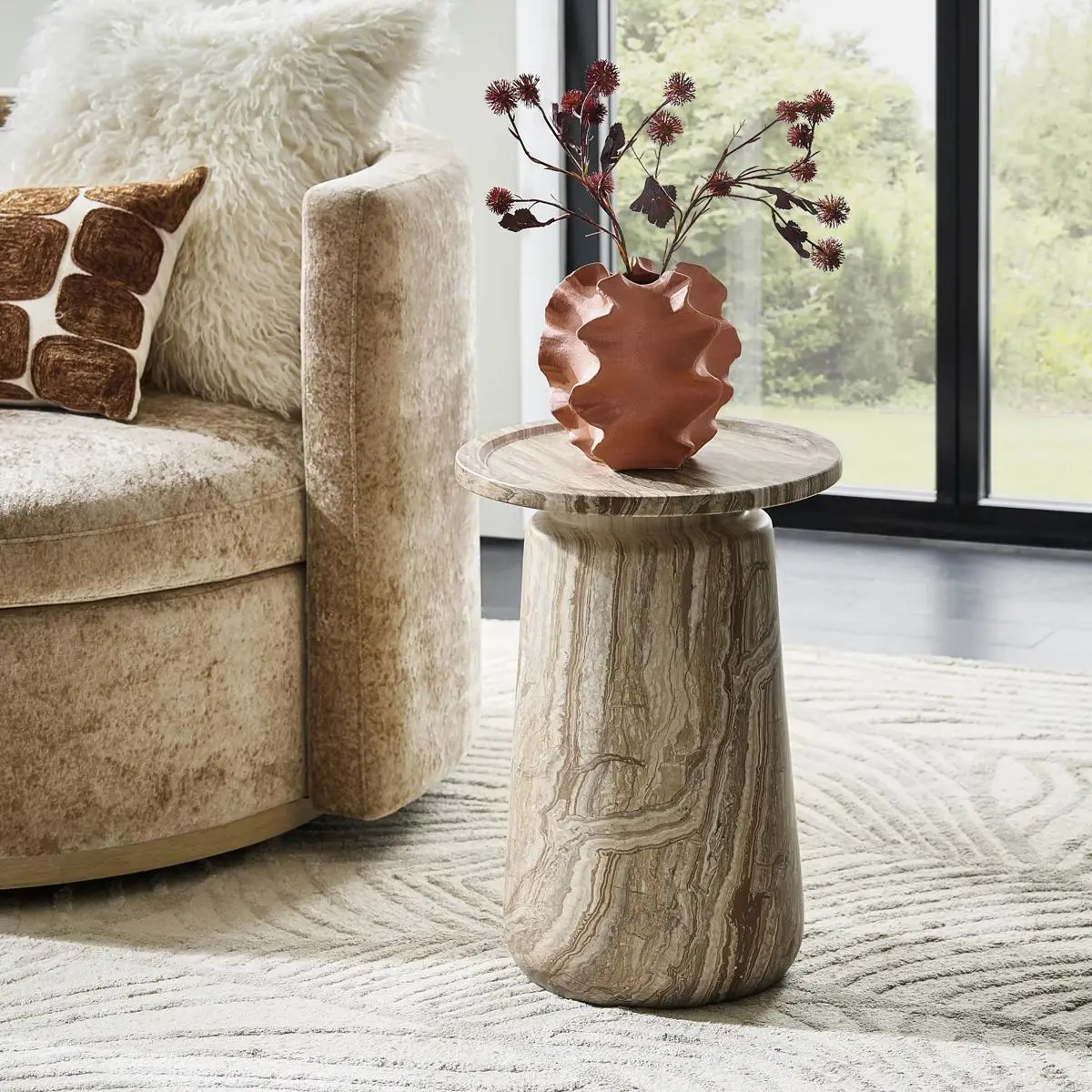 Z Gallerie Strata Fiber Concrete Side Table - Patio Accent Table, Rugged Indoor-Outdoor Use Furniture, Weatherproof, Scratch-Resistant Sealed Surface, Rounded Form Outdoor Living Piece, Outdoor Tables