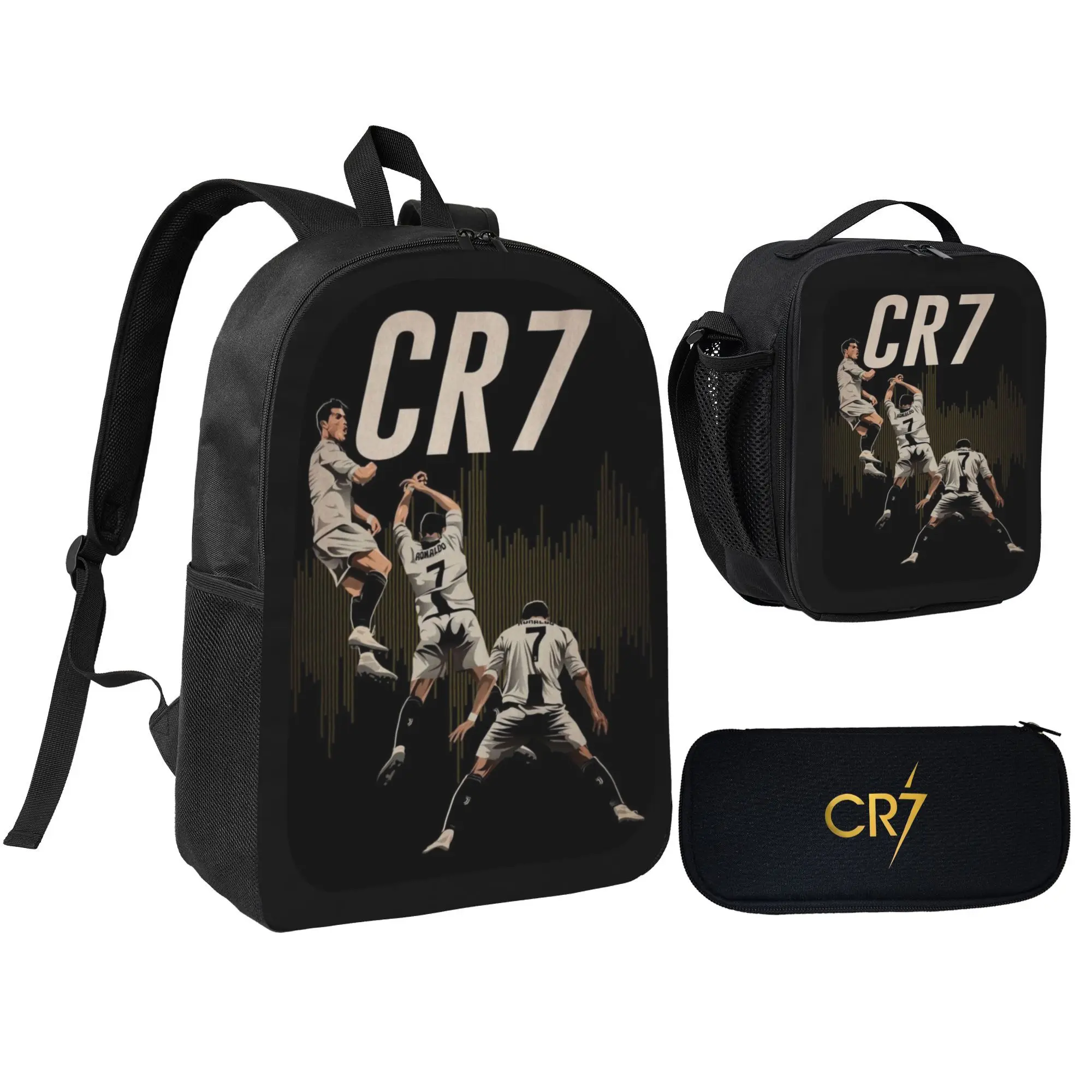 CR7 School Backpack School Bag Bookbag Set with LunchBag Pencil Case Back to School Student