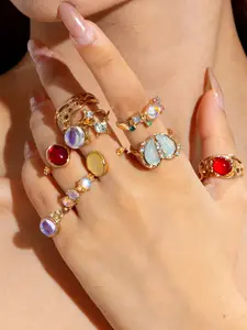9pcs/set Vintage Gemstone Ring Set, Sparkling Zircon Inlay, High-End Open Court Style Rings, Retro Jewelry for Women, Unique Gift Idea, Jewelry Gifts, Stackable Rings, Adjustable Rings, Statement Rings