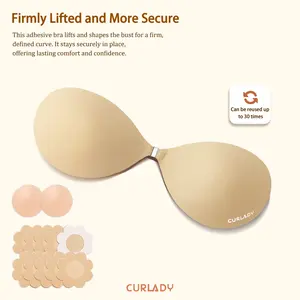 Curlady Push-Up Adhesive Bra (Stronger Hold) Invisible, Seamless, Waterproof, Sweatproof, Reusable, Strapless