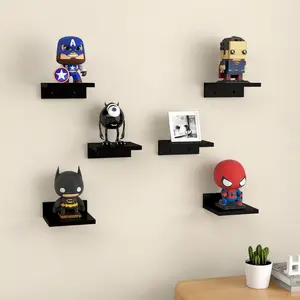 6-piece  wall mounted small floating shelf, 4-inch black shelf, display rack, room decoration, mini model