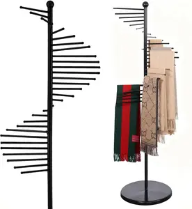 30 Bars Heavy Duty Spiral Metal Scarf Hanger Organizer Stand Space Saving Black Tie Rack Commercial Holder for Multiple Scarves Hijab Tie Belt Pants Clothes
