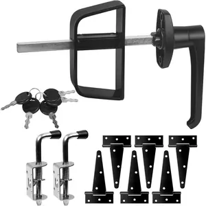 Shed Door Hardware Kit with L-Handle Lock and 6-Inch T-Hinges - Matte Black Finish Gate Latch Set for Outdoor Storage Units, Barn Doors, Garden Playhouses, Mounting Screws Included