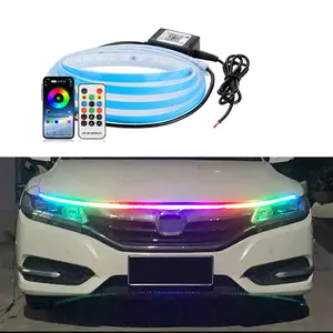 1 set of hood lights, colorful light strips, car LED light strips, high brightness flexible light strips, front hood lights, 70.86inch APP/remote control adjustable lights, suitable for car hood