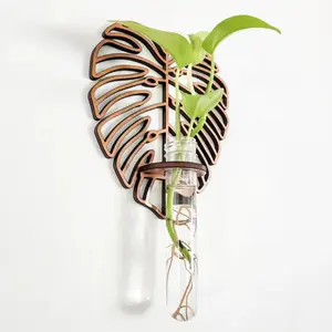 Wooden Hydroponic Plant Stand, Hollow Carved Wood Craft, Hanging Flower Rack, Turtle Leaf Wall Mounted Aquaponics Station, Rustic Wooden Planter, Home Decor