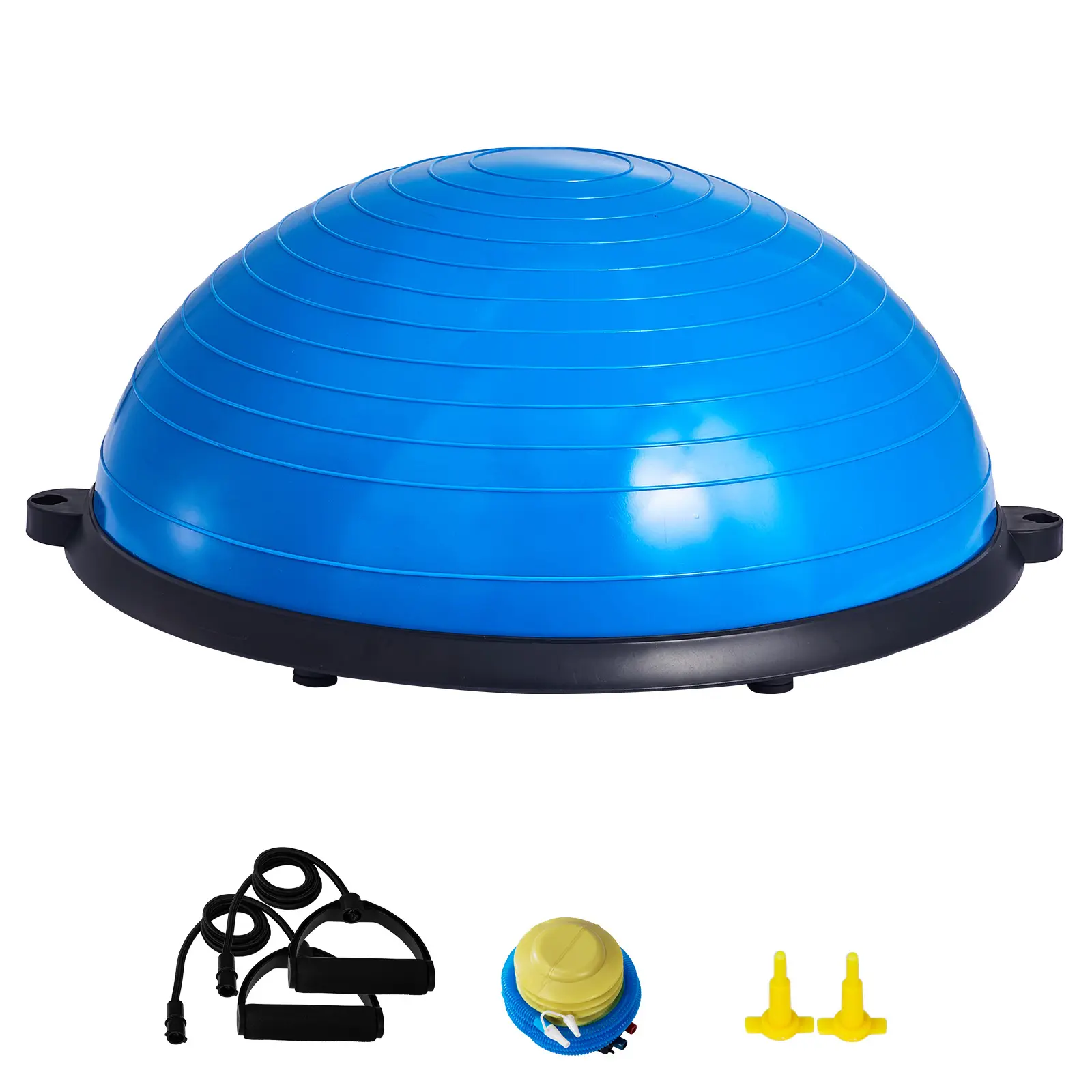 Balance Ball Trainer 23 Inch, Half Exercise Ball with Resistance Bands & Foot Pump, 660 lbs Capacity Stability Trainer for Home Gym, Yoga, Core Strength, Balance & Full Body Workout, Blue