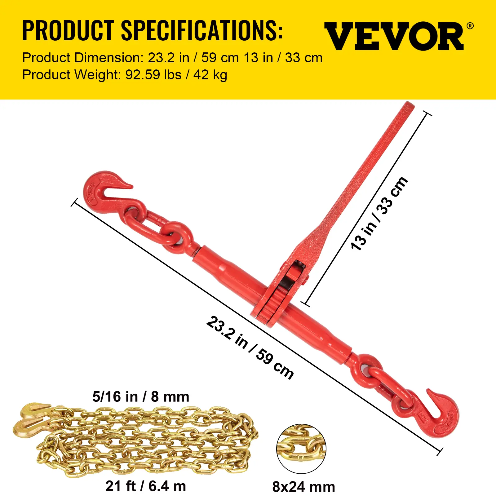 【summerfinds】VEVOR Chain Load Binder, 5/16\" Tie Down Kit with 6600LBS Working Load Capacity and Two Grab Hooks, Includes (4) Ratchet Binders - (4) 21\' Grade 80 Chains, Transport Load Package for Hauling, Towing