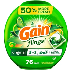 Gain Flings Laundry Detergent Pacs, 76 Count, Original Scent, with Odor Defense, concentrated laundry soap pacs