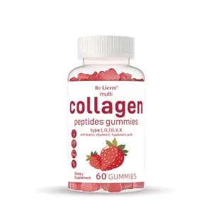 Re Lierre Multi Collagen Peptides Gummies with Biotin, Vitamin C, and Hyaluronic Acid - Strawberry Flavor, 60 Gummies Supplement Natural