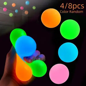 4/8pcsColor random，Night Glow Sticky Ball for Kids & Adults, Fluorescent Ceiling Stress Relief Toy, Anxiety Sensory Fidget Finger Toy, Party Gift Birthday Present
